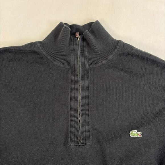Lacoste Sweater Mens Size 9 Black 100% Cotton 1/4 Zip Pullover Long Sleeve Chrty - Picture 6 of 10